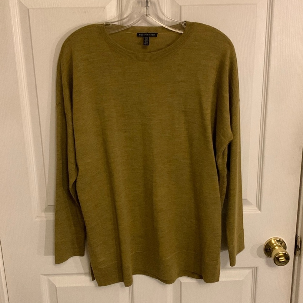 Eileen Fisher Women Crew Neck 100% Merino Wool Tunic Sweater Oversized Size XS